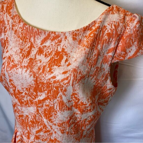 Betsey Johnson Jacquard Floral Orange Pleated Fit & Flare Dress Size 10 Womens - Picture 3 of 14